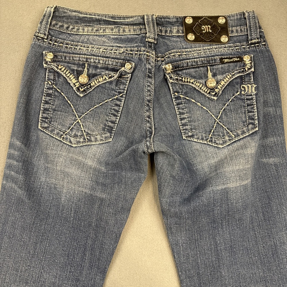 Miss Me Jeans Women 28x29.5 Boot Thick SILVER Stitch VTG Y2K RHINESTONES